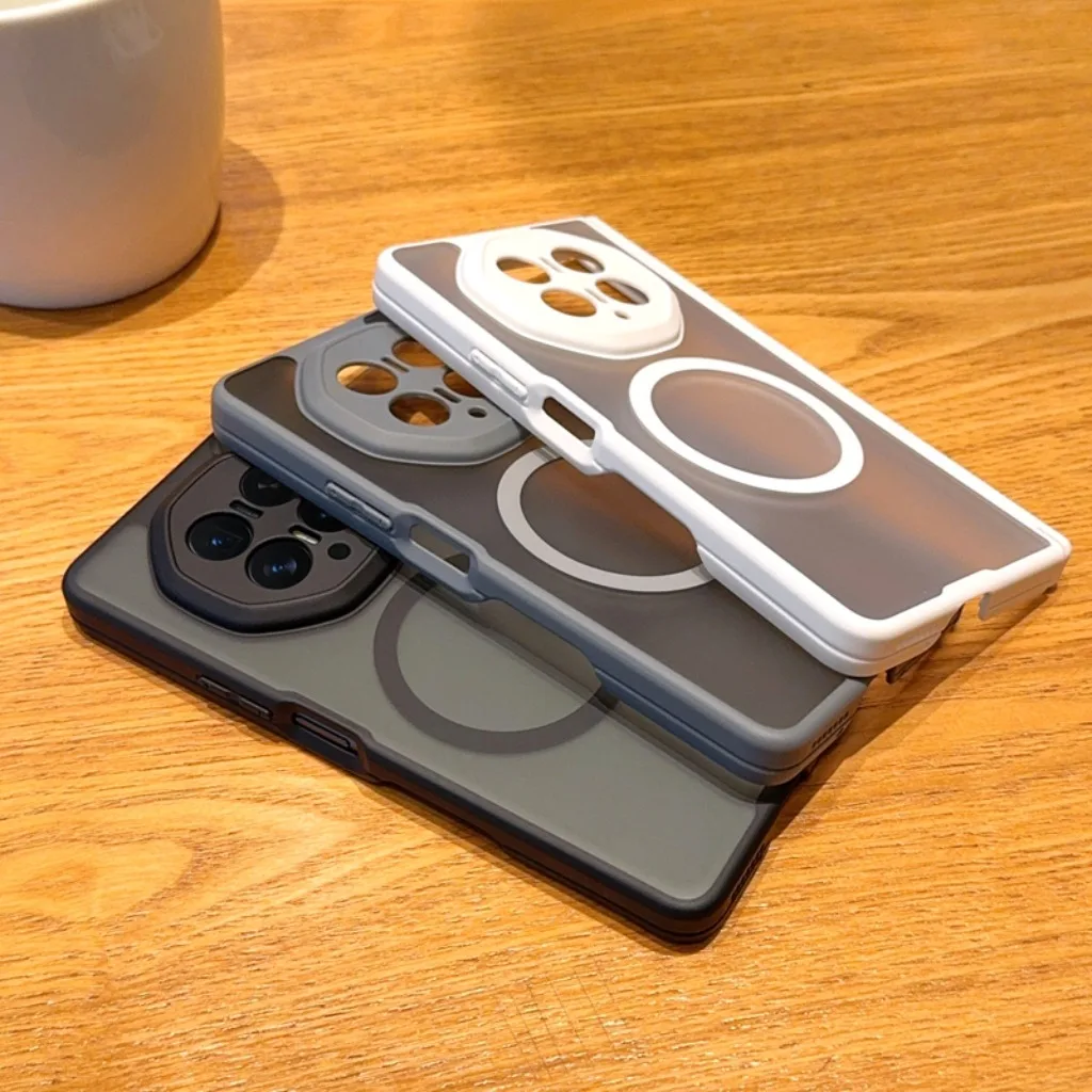 Translucent Magnetic Shockproof Phone Case with Full Hinge Protection and Wireless Charging Compatibility