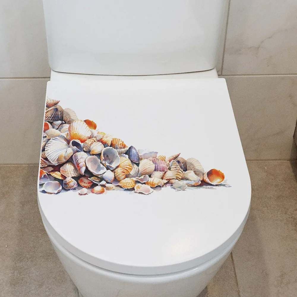 Cartoon Creative Watercolor Shell Bathroom Toilet Toilet Sticker Decorative Wall Sticker