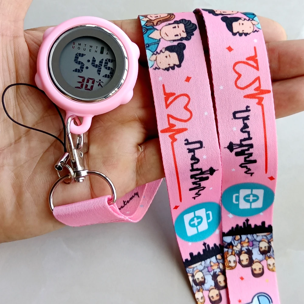Unisex Women Mens Nurse Doctor Hospital Medicine Care Cartoon Lovely Lanyards Rope Keychains Digital Pocket Watches Hang Clock pocket watch,medical accessories