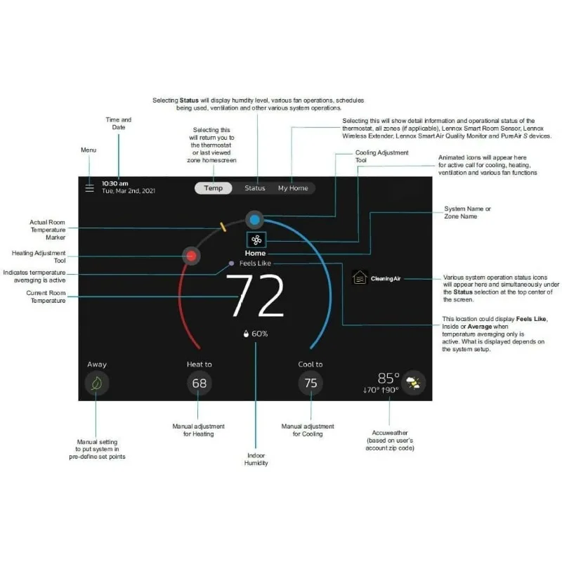 Lennox S40 (22V24) Smart Thermostat, Touchscreen, Communicating System Control, Programmable, Remote Access, Wi-Fi and Alexa