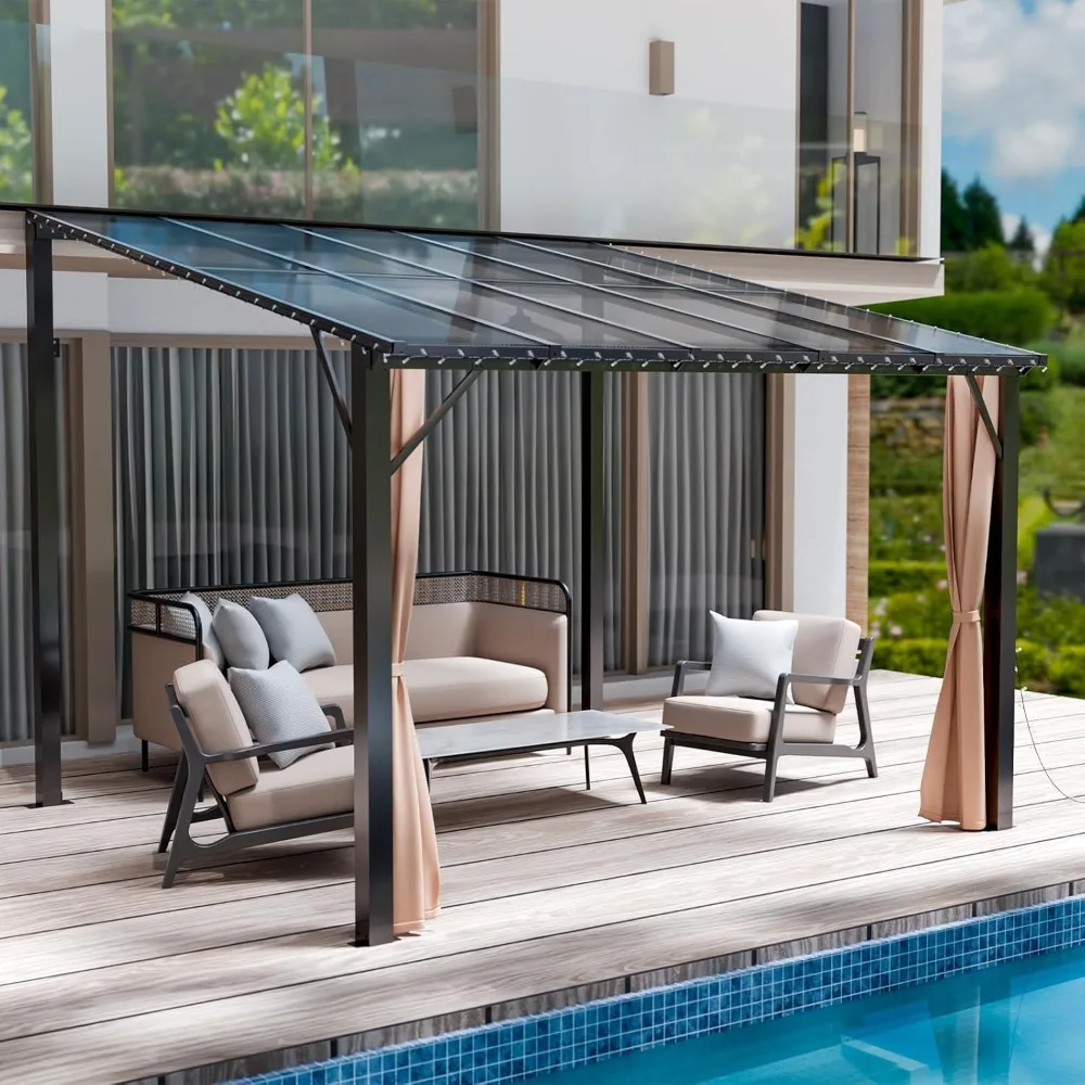Wall Mount Gazebo Outdoor Gazebos Hardtop Lean to Gazebo Deck Gazebos Black Winter Gazebo Waterproof Large Backyard Gazebo