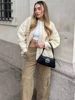 ZBZA Women's Spring Autumn Round Neck Loose Bomber Jacket New Oblique Pocket Zipper Oversized Jacket Coat Chic Female Outerwear 5