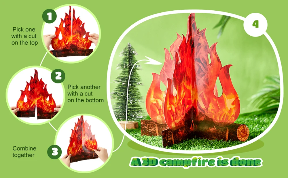 3D-dekoratives Feuer aus Pappe, gefälschtes Lagerfeuer-Mittelstück, künstliche Flammen für Feuerthema, Geburtstagsdekorationen, Kaminzubehör – Detail 14