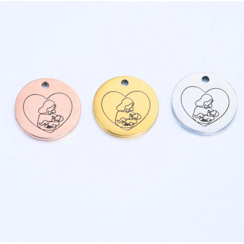 ALLGOOD】20 15mm Mom Baby DIY Charms Wholesale Stainless Steel