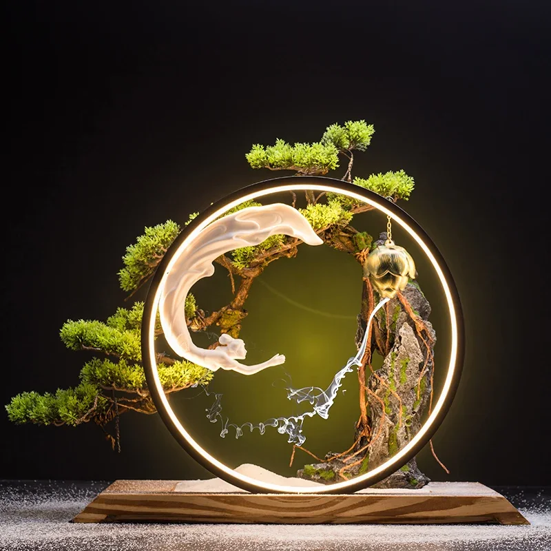 

New Chinese Creative Artificial Greeting Pine Bonsai Office Table Living Room Entrance Soft Home Decoration Zen Ornament