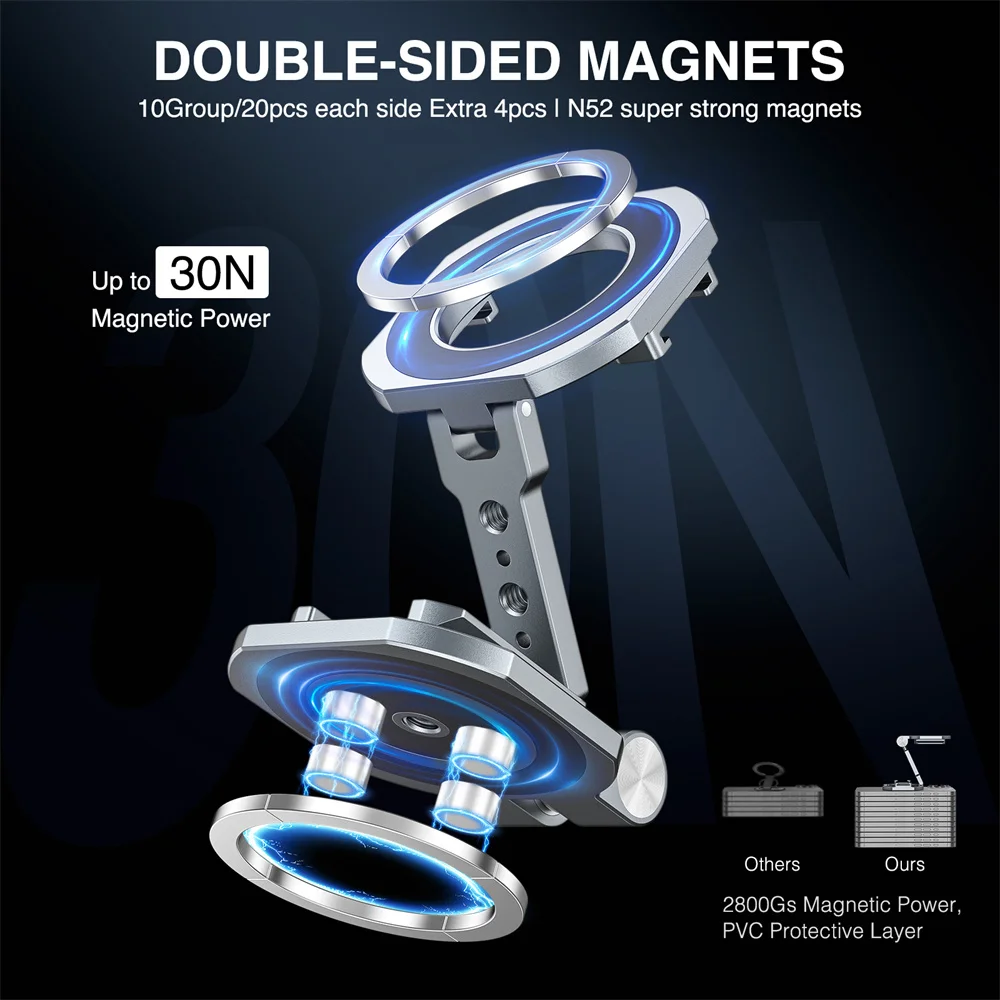 2025 Dual Magnetic Phone Holder Photography Phone Tripod Mount with 1/4"-20 Cold Shoe Gym Holder for Magsafe iPhone 17-12 Series