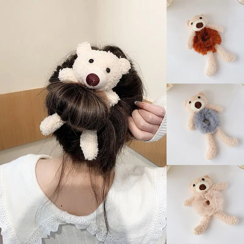 Mädchen schöne Scrunchies süße Bär Haarband Nachahmung Kaninchenfell Haar Seil weiche warme Gummiband hübsche Haar-Accessoires