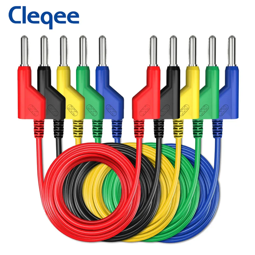 цена Cleqee 5x Random Color Dual Stackable 4MM Banana Plug DCC Power Test Leads 20A Multimeter Test Cable Cord 0.5m/1m/1.5m/2m/3m/5m