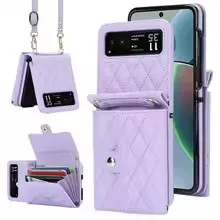 PU Leather Crossbody Lanyard Holder with Magnetic Snap Wallet Phone Cover - Moto Razr40Ultra (Purple)