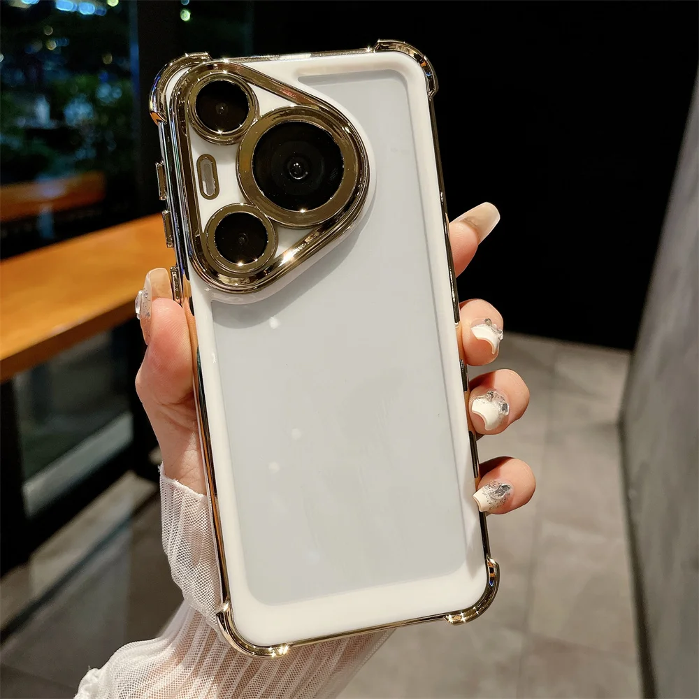 Luxury Clear Plating Phone Case with Airbag Protection and Transparent Camera Guard