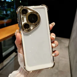 Luxury Clear Plating Phone Case with Airbag Protection and Transparent Camera Guard for Pura 70 (White)