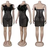 Sexy Club Party Night Feathers Rhinestones Birthday Dresses for Woman Elegant Backless Diamond Sheer Mesh Bodycon Dress Vestidos 6