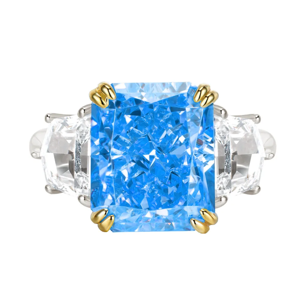 

New Fashion 8 * 10 Ice Flower Cut High Carbon Diamond Rock Sugar Ring for Women S925 Pure Silver Versatile Decoration