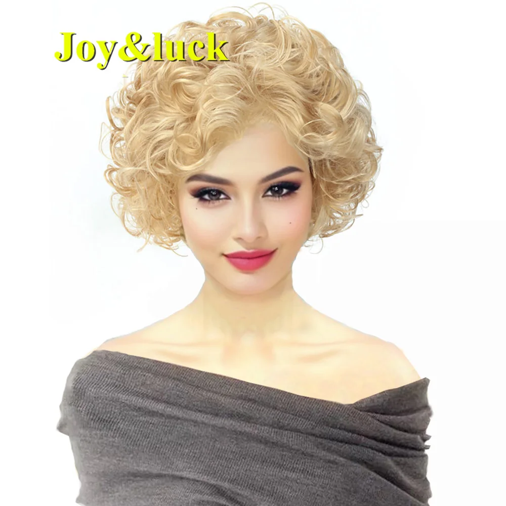 

Joy&luck Short Kinky Curly Hair Wig Brown Mix Blonde Color Synthetic Wigs for Women