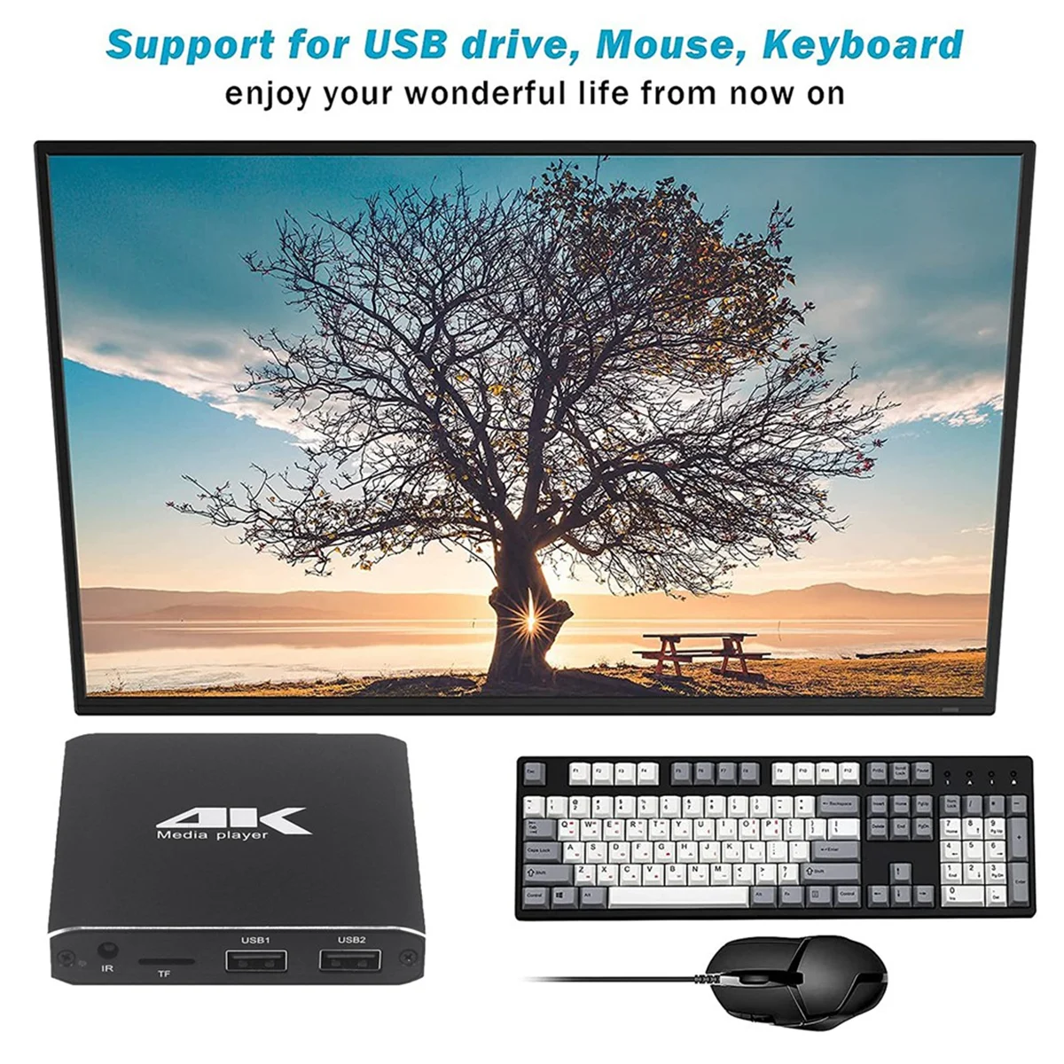 Multimedia Player 4K H.265 Advertising Player Auto Loop Playback TF/AV/HDMI/USB Disk 1080P HD Media Player EU Plug