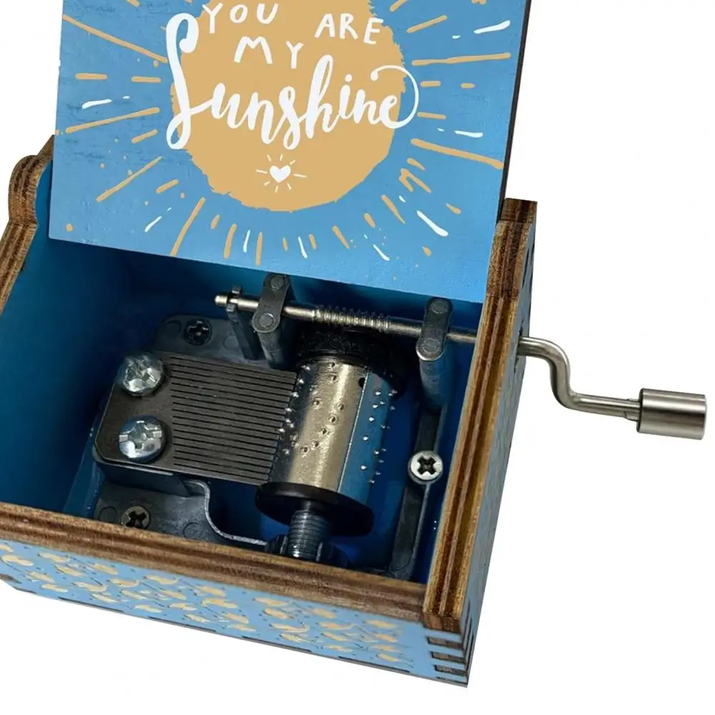 6.4* 5.2cm Mini Music Box Rotary Handle Wooden Music Box You Are My Sunshine Mechanical Musical Box Desktop Decor Birthday Gift 4