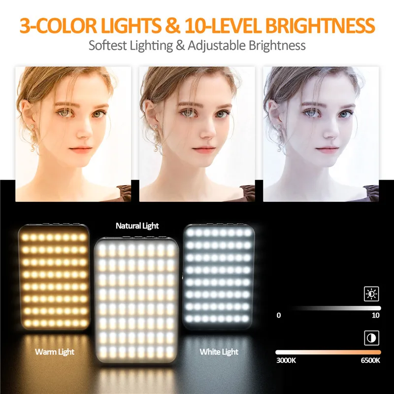 휴대폰용 충전식 휴대용 LED 셀카 라이트, 틱톡, 브이로그, 화상 회의, 셀카용, 128 LED, 3000mAh