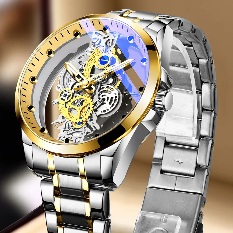 Men's watch double-sided transparent hollow quartz watch