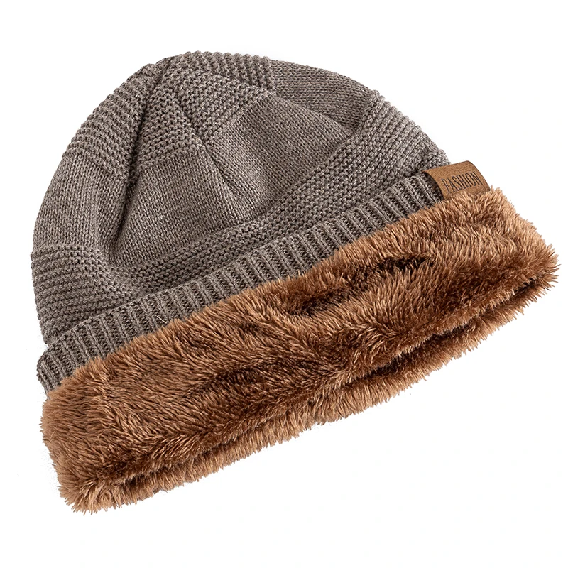 Unisex Slouchy Hats Add Fur Lined Men And Women Warm Beanie Cap Label Decor...