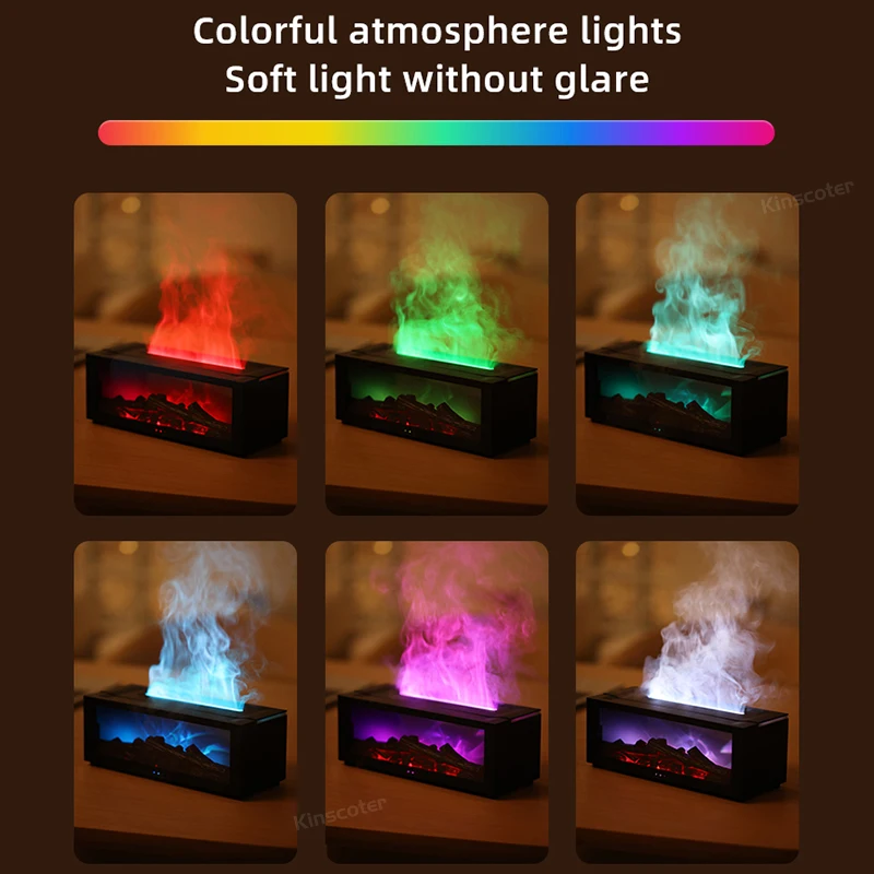Fireplace Aroma Diffuser Creative Flame Humidifier Waterless Auto-Off Protection with Remote and Realistic Fireplace Night Light 3