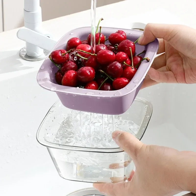 1-10PCS Drainage Basket for Home Use Cute Fruit Basket Cleaning Water Filtration 2 in 1 Thickened Fruit Plate Dishwashing