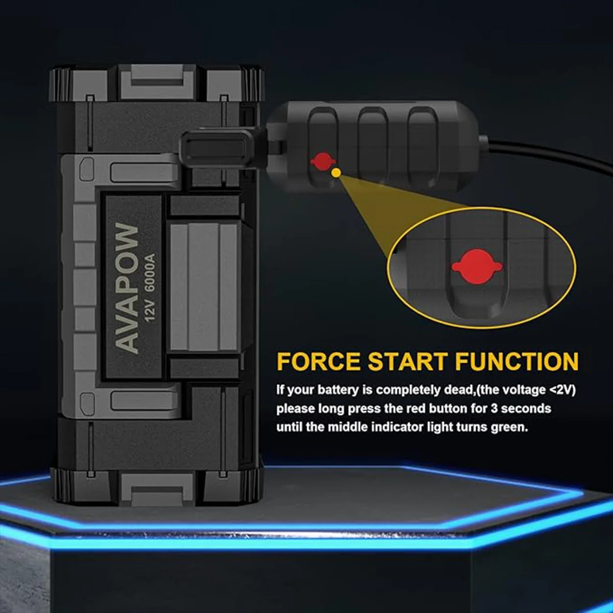 AVAPOW 6000A Car Battery Jump Starter Powerful Car Jump Starter with Dual USB Quick Charge and DC Output,Built-in LED Light