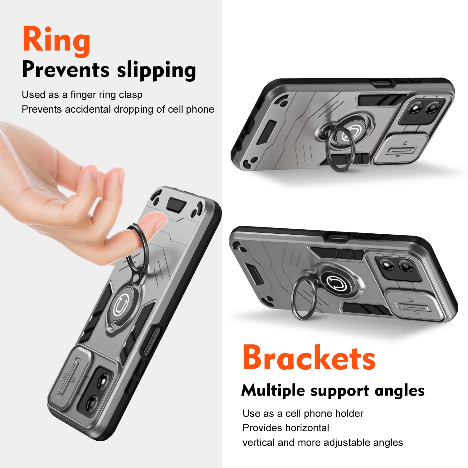 Magnetic Holder Shockproof Armor Case with Slide Lens Cover