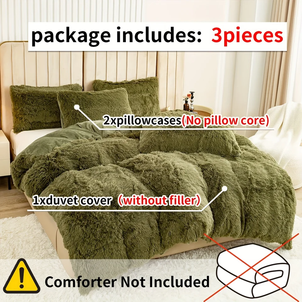 MEGO Set copripiumino lussuoso in peluche a pelo lungo, 3 pezzi, morbido set di biancheria da letto in finta pelliccia, per letto king size (1 copripiumino peloso + 2 federe), chiusura con