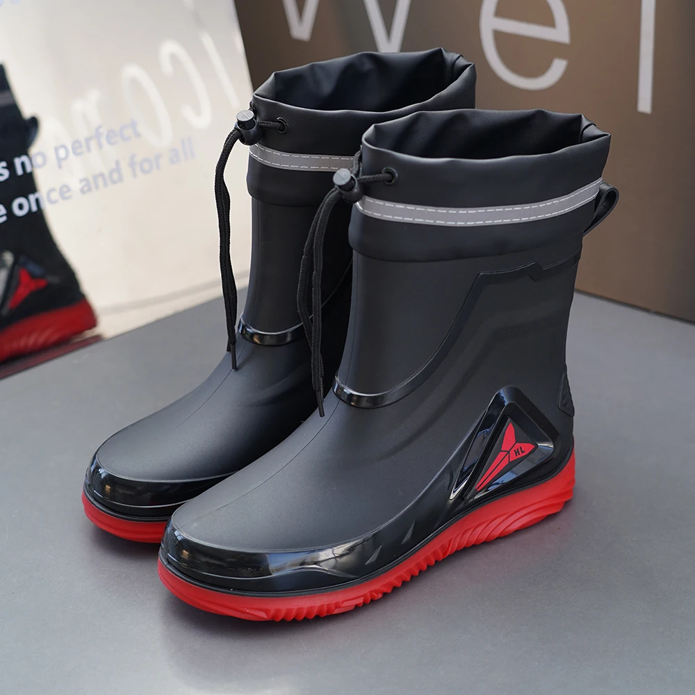 Bottes de pluie pêche homme tube court imperméables antidérapantes semelle épaisse pour travaux extérieurs