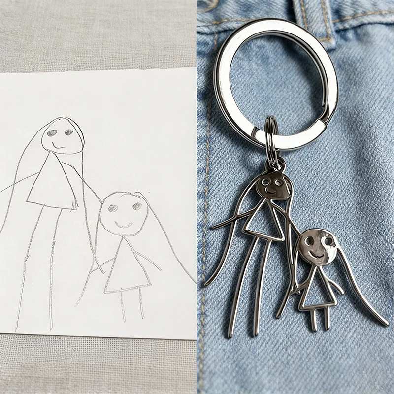 Personalisierter Kinder-Zeichnungs-Schlüsselanhänger Individuelles Kunst-Skizzen-Logo Lasergravierter Edelstahl-Schmuck Familiengeschenk Souvenir ﻿ – Detail 1