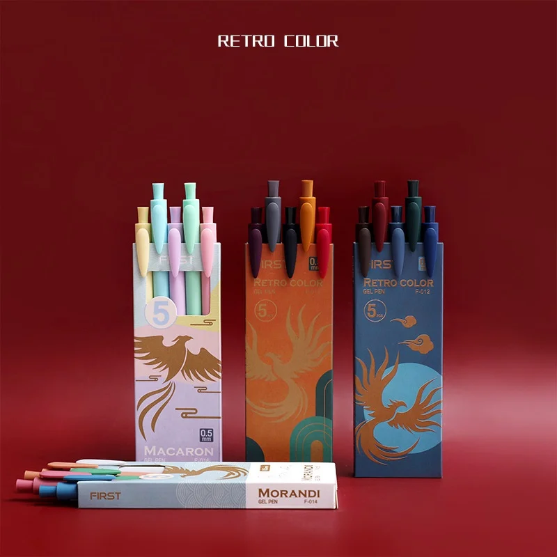 

5pcs Retro Color Gel Pens Set Phoenix Series Multi Candy Morandi Ink 0.5mm Ballpoint for Daily Writing Drawing Gift School A6936