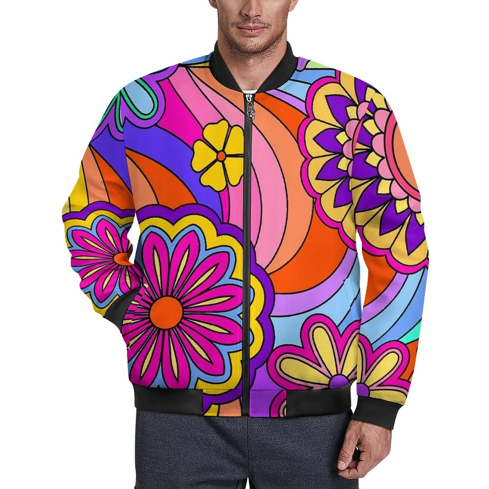 

Куртка-ветровка мужская с цветочным принтом, оверсайз