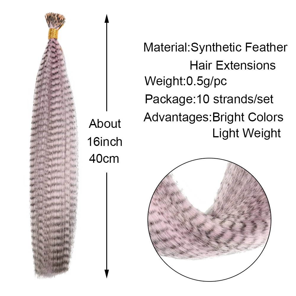 S685547ecac5e4eae97457dd543baabc1L Colored Strands for Hair Feather Extension 10 Pieces I Tip Synthetic Hairpiece Fake Hair Zebra Line Feather Hair Extensions Mallzona