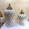 Geometry Gold Diamond Check General Can Ceramic Ginger Jar Flower Vase Porcelain Craftwork Sealed Storage Tank Home Decoration 4