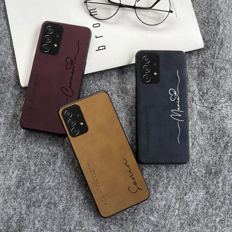 Custodia In Pelle Di Montone Personalizzata Con Nome Personalizzato Per Samsung Galaxy S23 Ultra S22 S21 Plus S20 S21 Fe 5G S10 S9 Cover Morbida Per T
