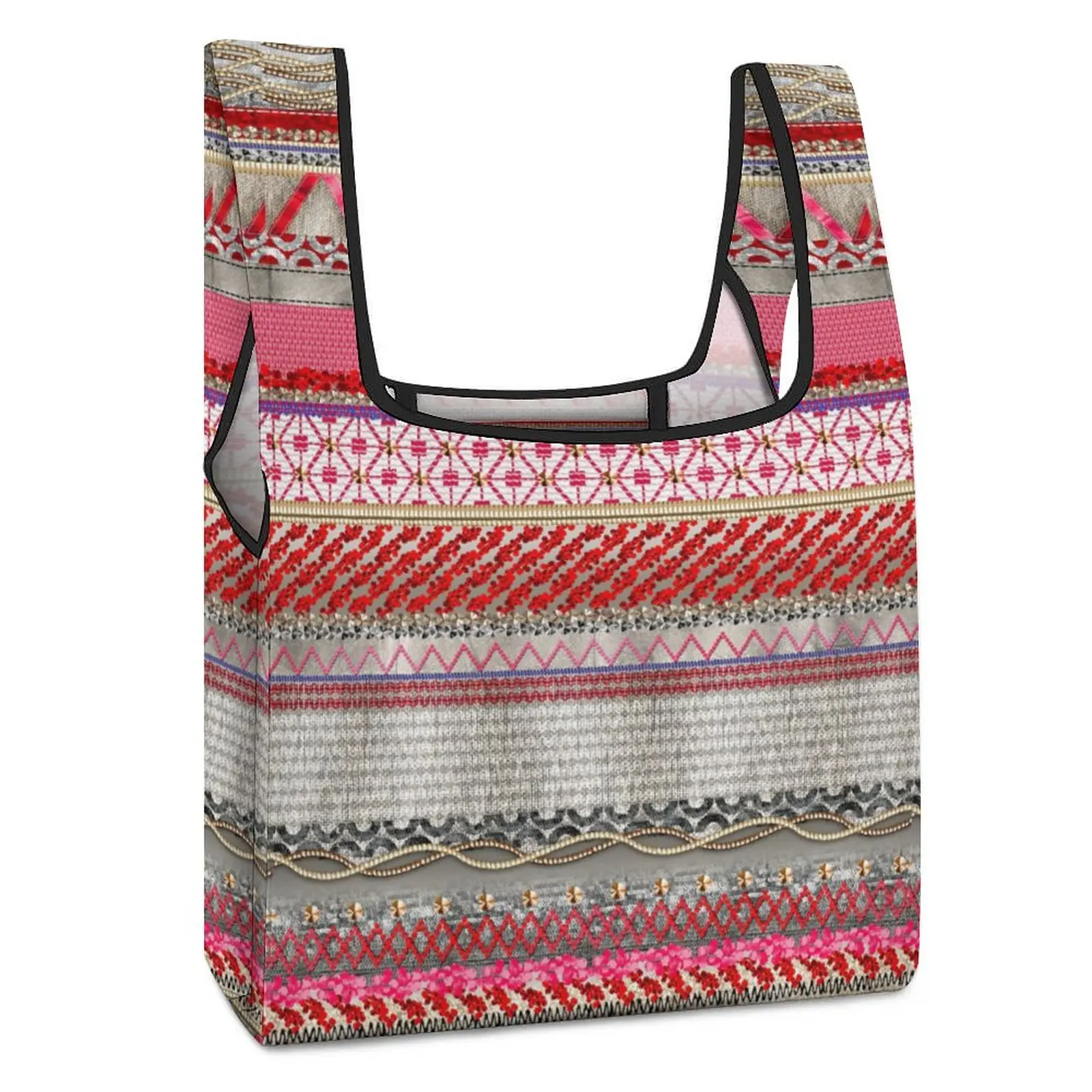 Color Block Satchel Large Shopping Bag Double Strap Handbag Ethnic Exoticism Tote  Large-capacity Grocery Bag Custom Pattern customized printed collapsible shopping bag double strap handbag retro printing tote casual woman grocery bag custom pattern