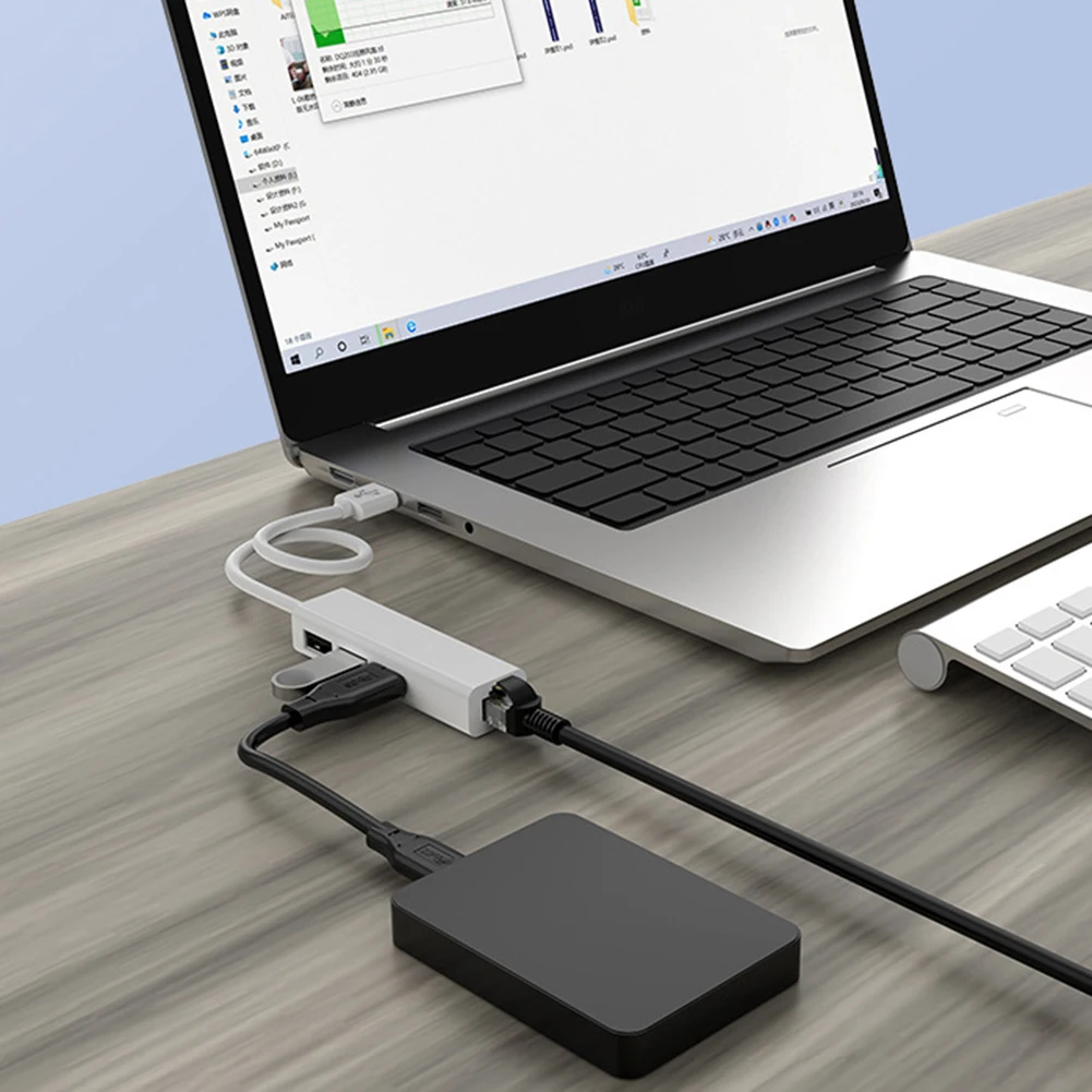 USB C타입-RJ45 랜 네트워크 카드, USB 2.0 이더넷 카드 허브 스플리터 어댑터, 노트북 PC 드라이버 무료, 4 in 1, 10GBit/s