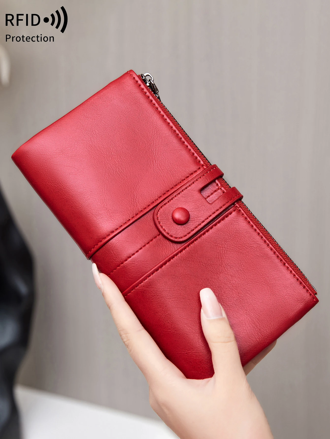 Hot selling RFID women's long wallet PU leather handbag with multiple card slots, coin zipper wallet, women's mobile wallet