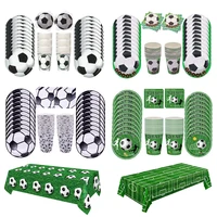 Soccer Theme Disposable Tableware Set Paper Plates Cups Napkins Tablecloth Boys Sports Football Birthday Party Decor Supplies 1