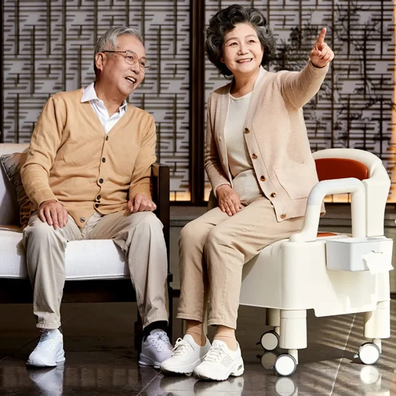 Brake Design Adult Toilet Chairs, Toilet for The Elderly, Mobile Home Wheelchair-type Commode Toilet, Bedside Commode with Wheel 2