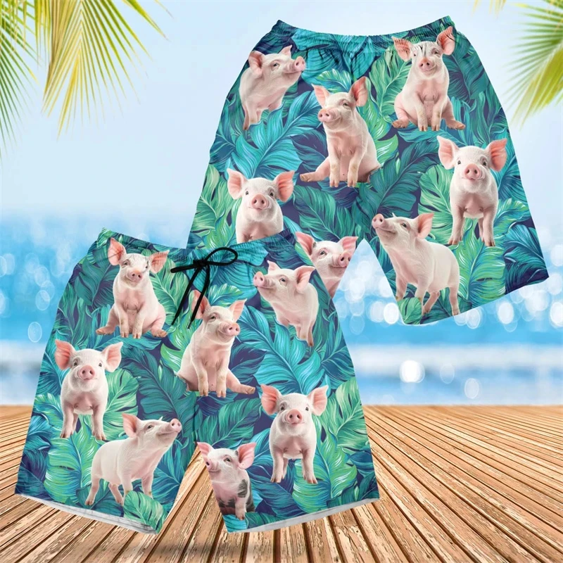 Kawaii Cartoon Pig Graphic Short Pants For Men Clothing Funny Design Beach Shorts Hawaiian Swim Trunks Women Aloha Trousers 2024 5