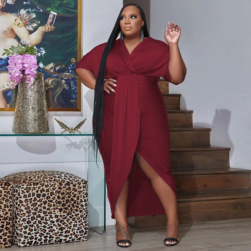 Plus Size Elegant Evening Dress Women Solid Ruffle Party Dress Female Designer Fashion Outfit 2023 Spring Casual Luxury Robe