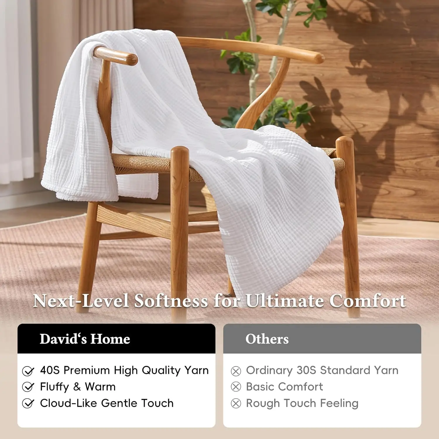 100% Cotton Muslin Blanket,6-Layer Soft Throw for Bed Couch,Breathable Lightweight Blankets for Adults Hot Sleepers,Room Decor - 6