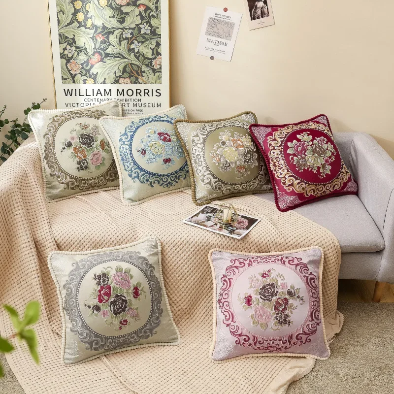 European style embroidered flowers Decorative Pillow Cover 48x48cm Throw Pillowcase Home Decor Cushion Cover for Sofa