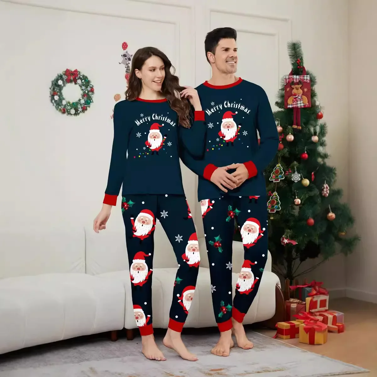 thumbnail image 4 of Conjunto de pijama con estampado de Papá Noel para toda la familia, ropa navideña a juego para niños y adultos, ropa para el hogar para bebés, niños y niñas, pijamas suaves y bonitos, 4 of 5