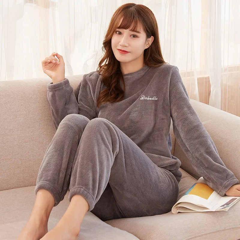 Coral Velvet Pajama Set for Women Autumn Winter