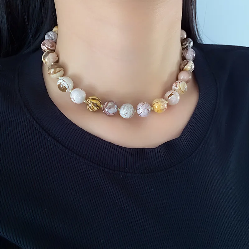Instagram Blogger's Unique Agate Handcrafted Knotted Necklace, Retro Niche Collarbone Chain, Natural Stone Beads Strand Chain