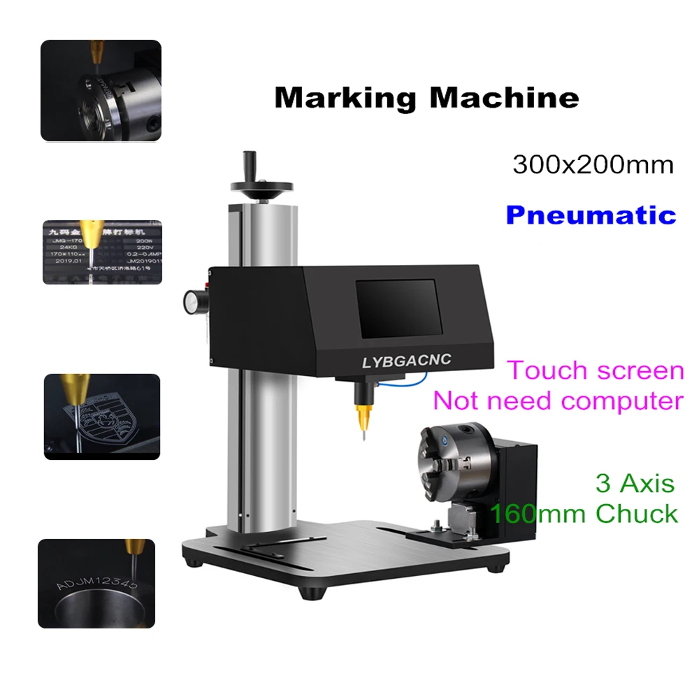 

Desktop Nameplate Marking Machine Portable Metal Signage Electric Pneumatic Lettering Machine Touch-Screen 3 Axis 300x200mm Size