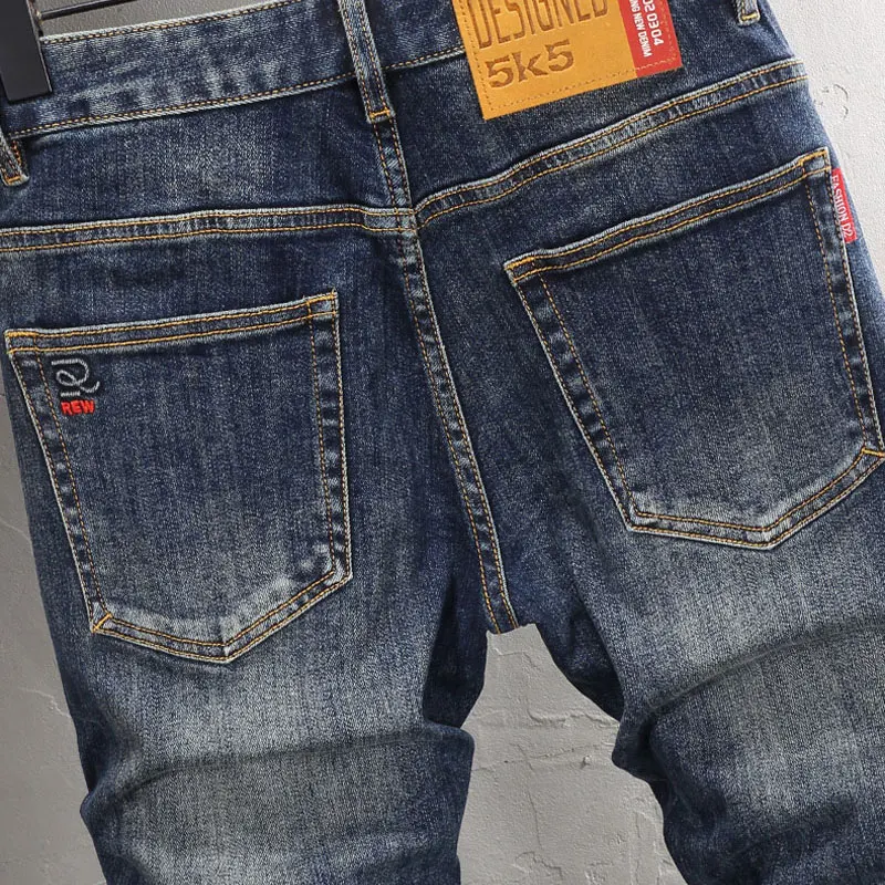 Newly Fashion Designer Men Jeans High Quality Retro Washed Blue Embroidery Vintage Jeans Men Trousers Casual Denim Pants Hombre
