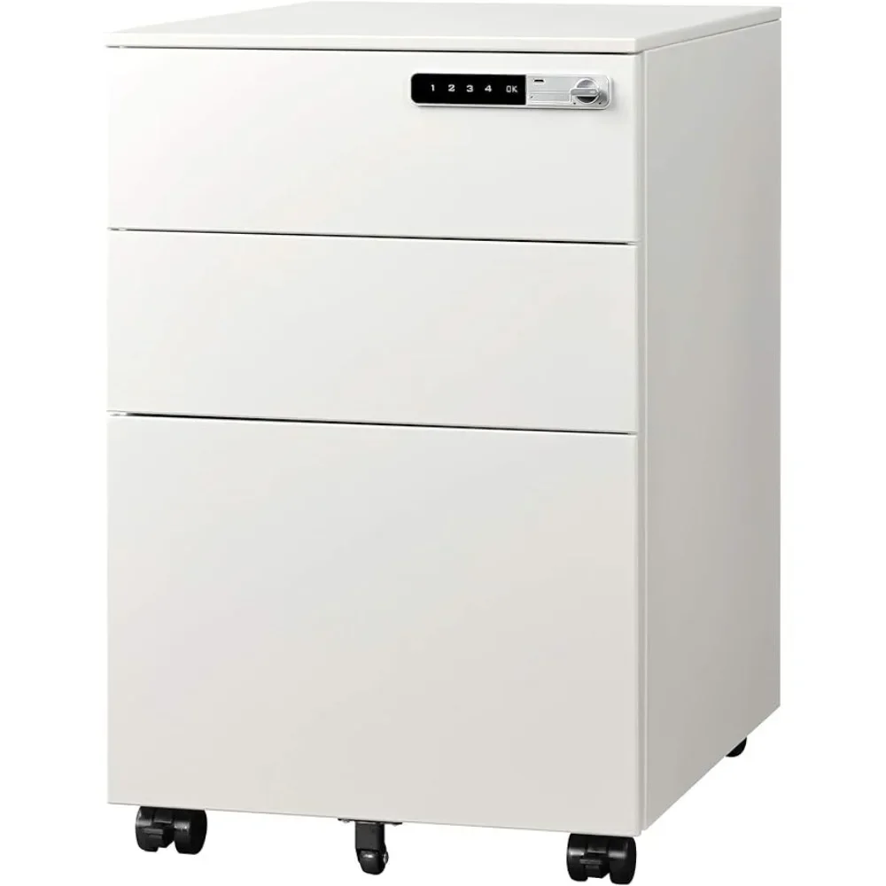 

3-Drawer Mobile File Cabinet With Smart Lock Filing Cabinets Steel Pedestal Freight Free Storage Cabinet Furniture Office